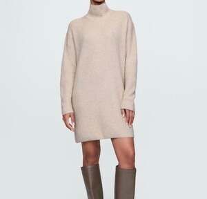 Gap CashSoft Rib Turtleneck Mini Sweater Dress Cobblestone Beige Large